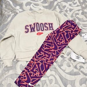 Nike Cream Sweatshirt with Vibrant Leggings